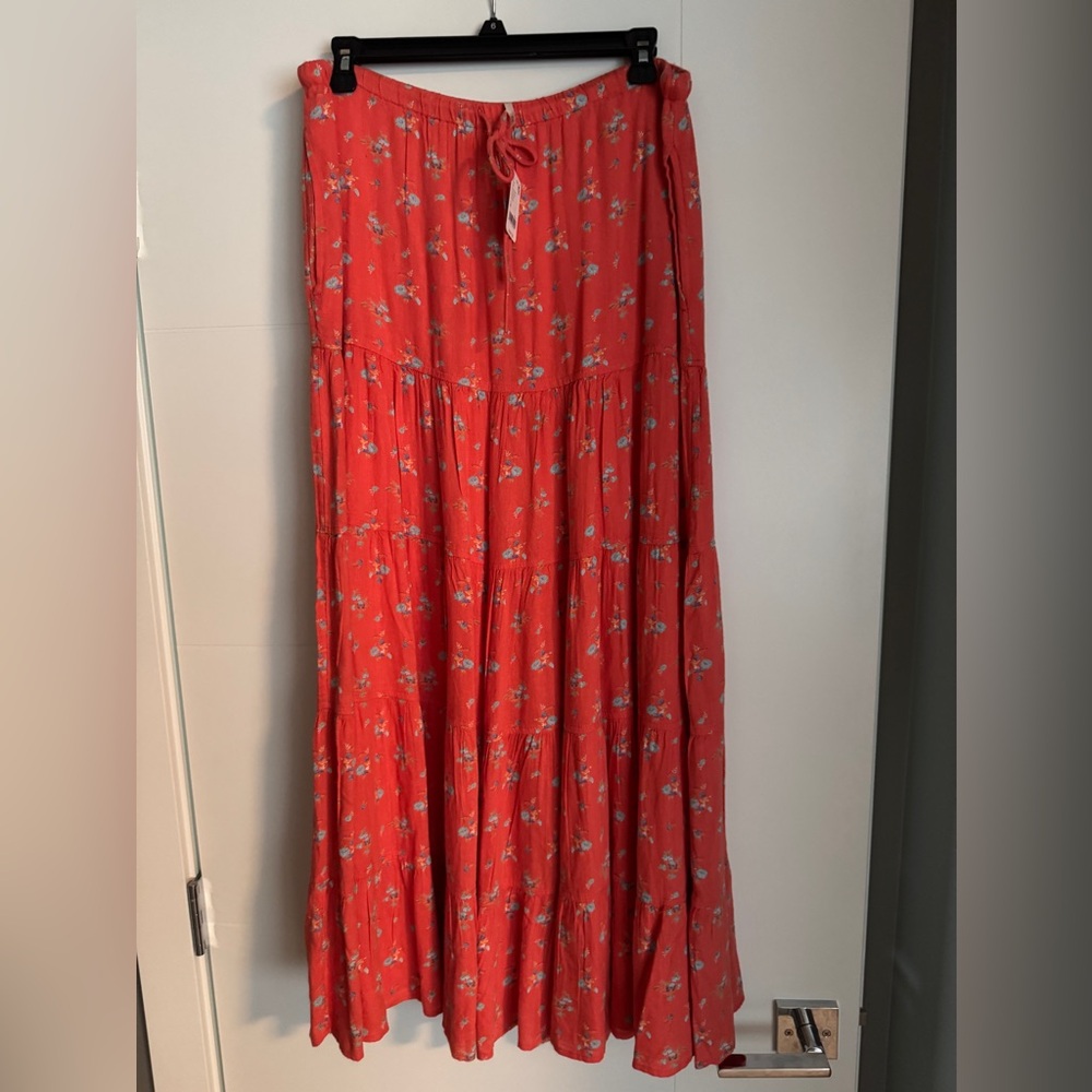 Free People salmon pink red Floral Maxi Skirt